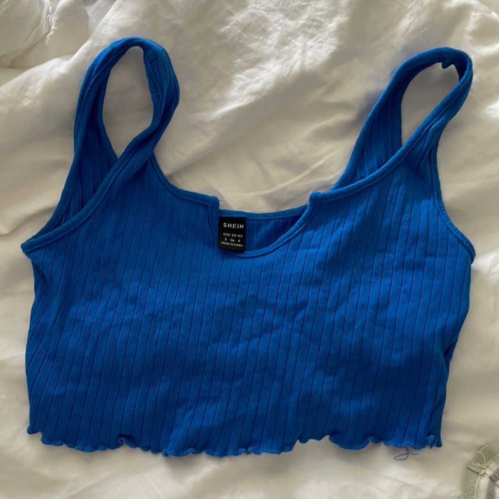 shein blue ruffle tank